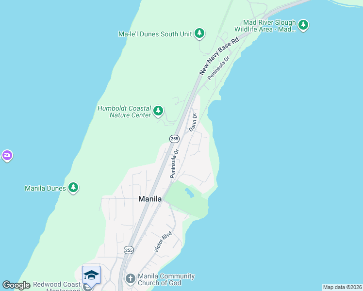 map of restaurants, bars, coffee shops, grocery stores, and more near 1988 Peninsula Drive in Arcata