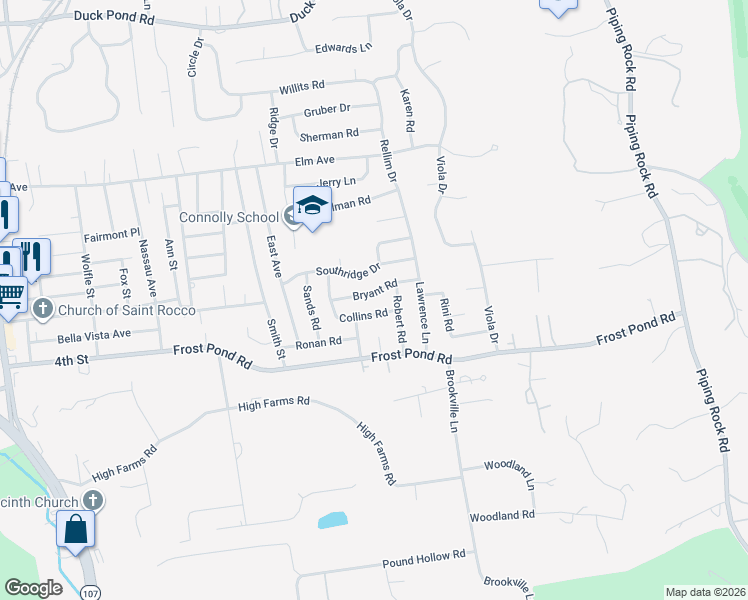 map of restaurants, bars, coffee shops, grocery stores, and more near 12 Bryant Road in Glen Cove