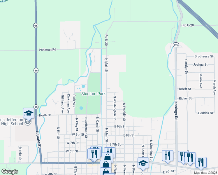 map of restaurants, bars, coffee shops, grocery stores, and more near 1314 N Main St in Delphos