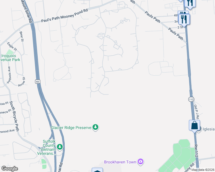 map of restaurants, bars, coffee shops, grocery stores, and more near 853 Skyline Drive in Coram
