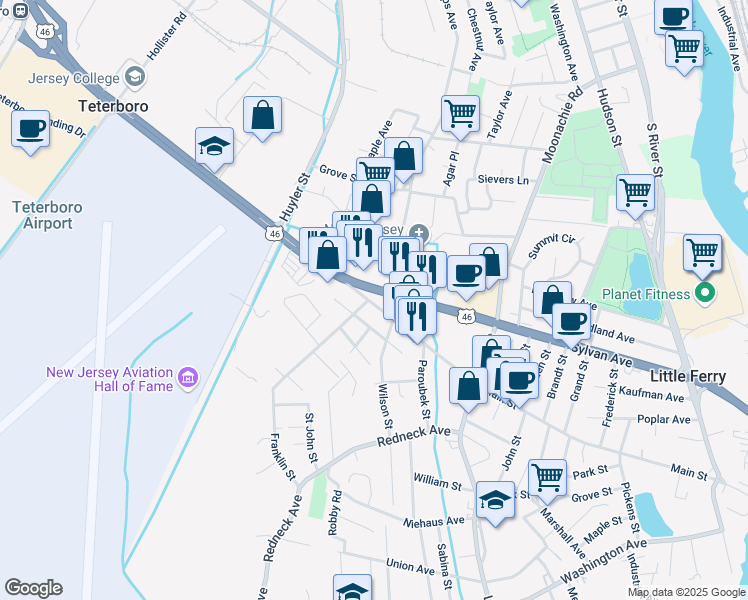 map of restaurants, bars, coffee shops, grocery stores, and more near 368 Main Street in South Hackensack