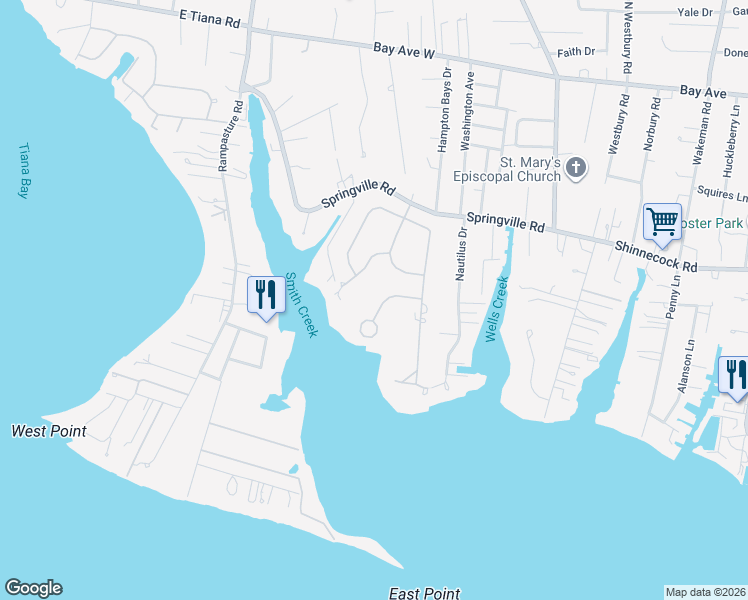 map of restaurants, bars, coffee shops, grocery stores, and more near 9 Canal Way in Hampton Bays