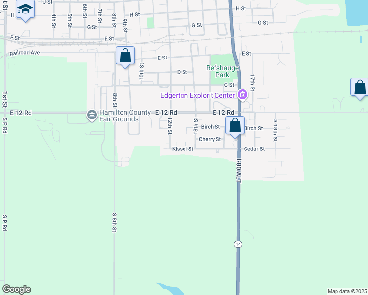 map of restaurants, bars, coffee shops, grocery stores, and more near 36 Kissel Street in Aurora