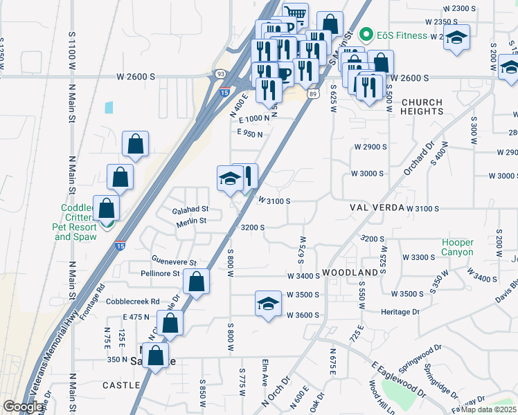 map of restaurants, bars, coffee shops, grocery stores, and more near 770 North Highway 89 in North Salt Lake