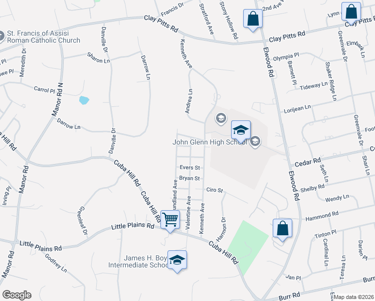 map of restaurants, bars, coffee shops, grocery stores, and more near 70 Valentine Avenue in Huntington