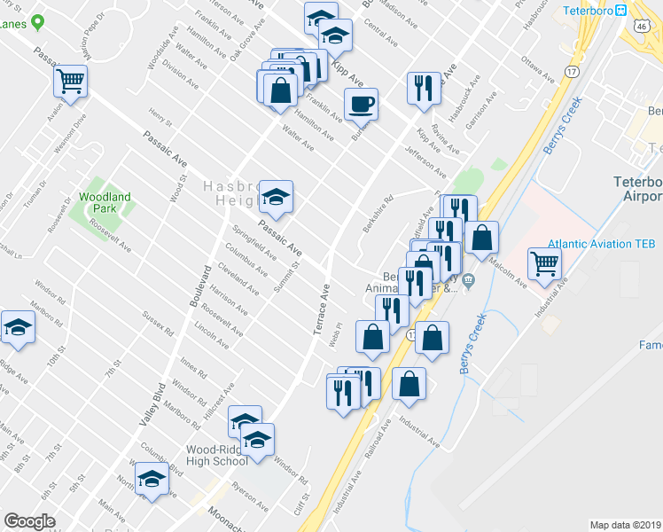 map of restaurants, bars, coffee shops, grocery stores, and more near 611 U.S. 46 in Hasbrouck Hts