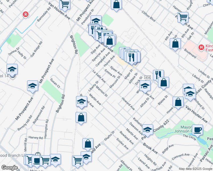 map of restaurants, bars, coffee shops, grocery stores, and more near 26 La Salle Avenue in Clifton