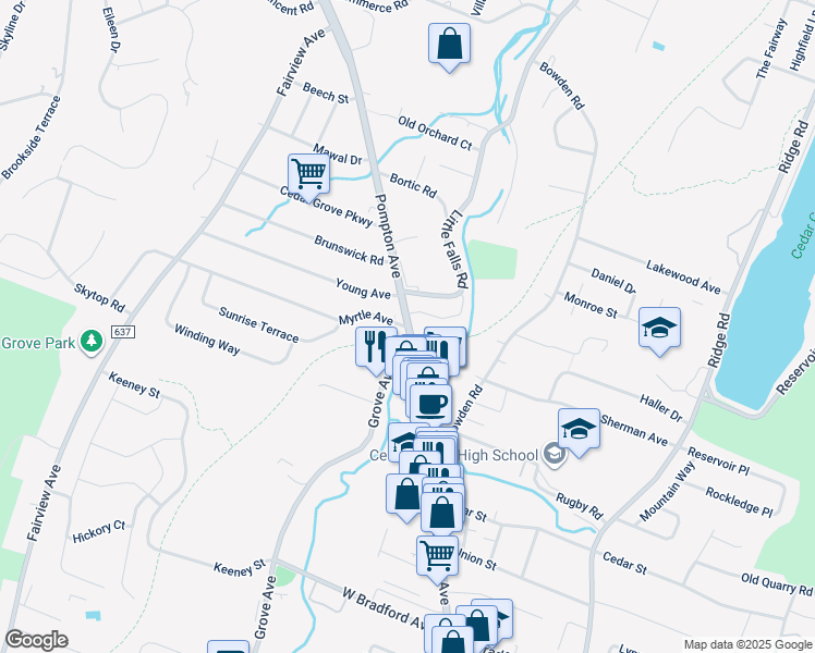 map of restaurants, bars, coffee shops, grocery stores, and more near in Cedar Grove