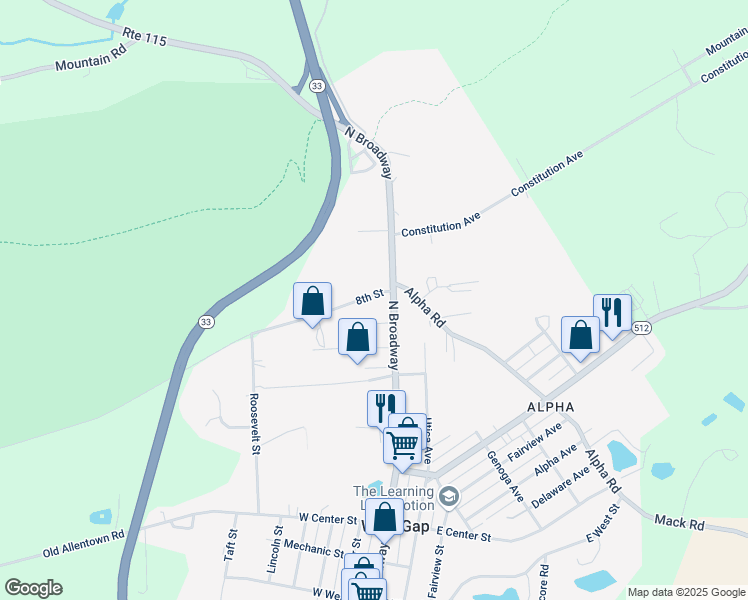map of restaurants, bars, coffee shops, grocery stores, and more near 29 8th Street in Wind Gap