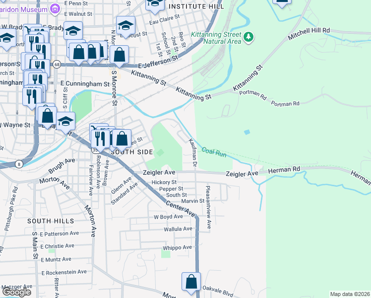 map of restaurants, bars, coffee shops, grocery stores, and more near 150B Kaufman Drive in Butler
