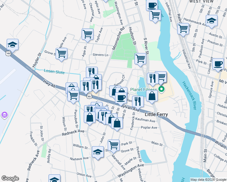 map of restaurants, bars, coffee shops, grocery stores, and more near 123 Lakeview Avenue in Little Ferry