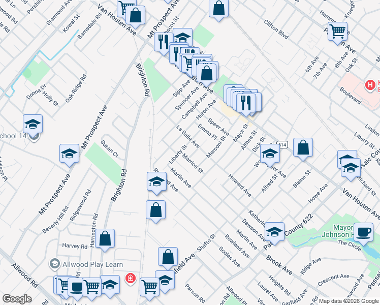 map of restaurants, bars, coffee shops, grocery stores, and more near 44 Macdonald Street in Clifton