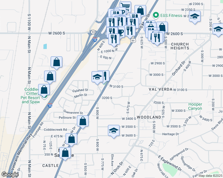 map of restaurants, bars, coffee shops, grocery stores, and more near 770 North Highway 89 in North Salt Lake