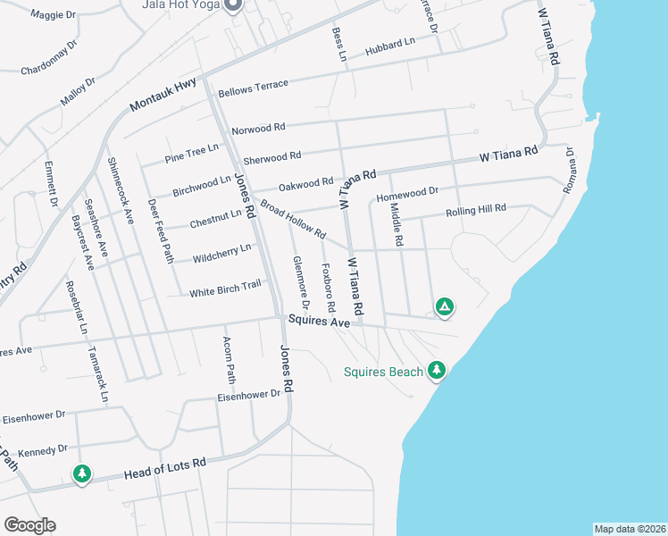 map of restaurants, bars, coffee shops, grocery stores, and more near 5 Foxboro Road in Hampton Bays