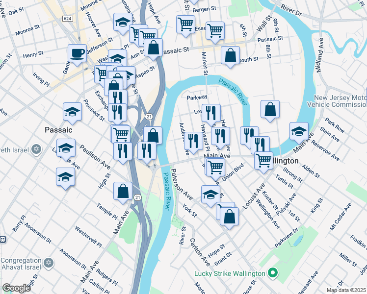 map of restaurants, bars, coffee shops, grocery stores, and more near 88 Anderson Avenue in Wallington