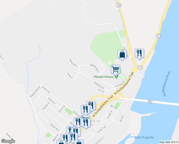 map of restaurants, bars, coffee shops, grocery stores, and more near 4 Jonathan Court in Shamokin Dam