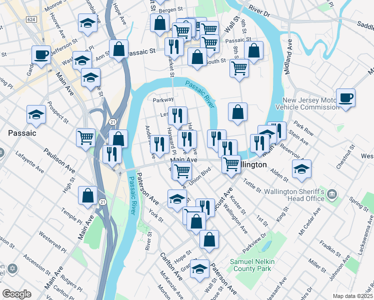 map of restaurants, bars, coffee shops, grocery stores, and more near 113 Wallington Avenue in Wallington