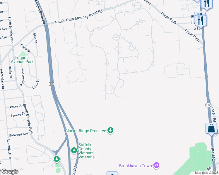 map of restaurants, bars, coffee shops, grocery stores, and more near 1011 Skyline Drive in Coram