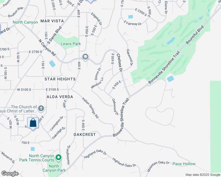 map of restaurants, bars, coffee shops, grocery stores, and more near 3090 South 950 East in Bountiful