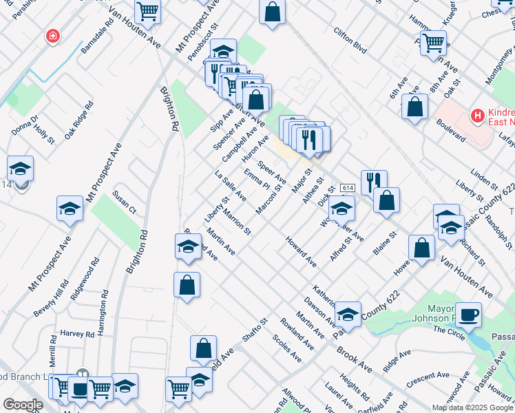 map of restaurants, bars, coffee shops, grocery stores, and more near 26 La Salle Avenue in Clifton