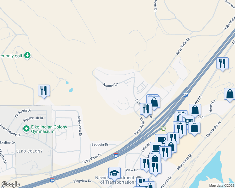 map of restaurants, bars, coffee shops, grocery stores, and more near 331 Masters Dr in Elko