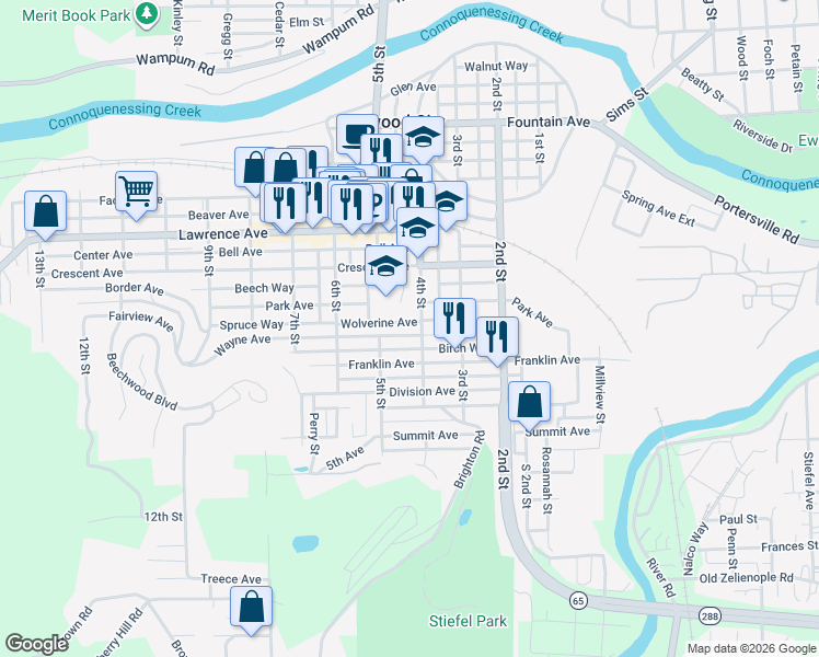 map of restaurants, bars, coffee shops, grocery stores, and more near 406 Wayne Ave in Ellwood City