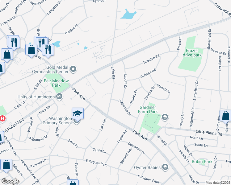 map of restaurants, bars, coffee shops, grocery stores, and more near 76 Lake Road in Greenlawn