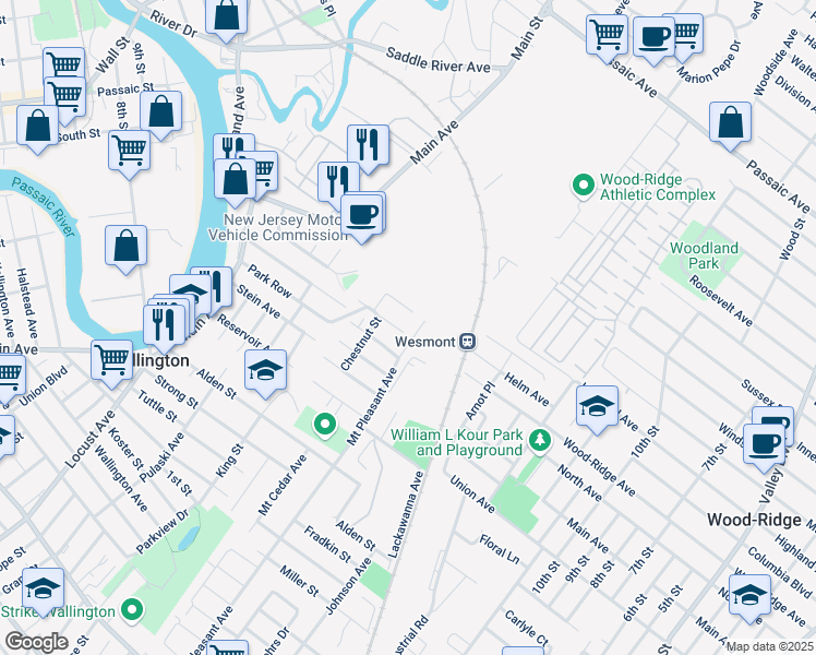 map of restaurants, bars, coffee shops, grocery stores, and more near 50 Willow Avenue in Wallington