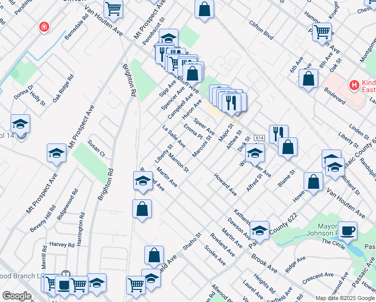 map of restaurants, bars, coffee shops, grocery stores, and more near 26 La Salle Avenue in Clifton