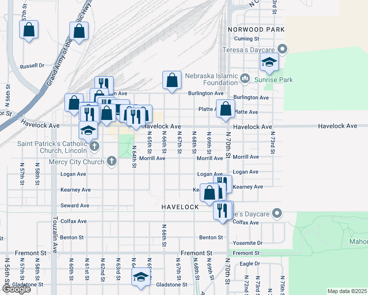 map of restaurants, bars, coffee shops, grocery stores, and more near 6721 Ballard Avenue in Lincoln