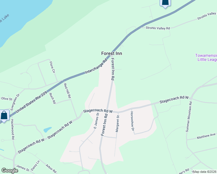 map of restaurants, bars, coffee shops, grocery stores, and more near 260 Forest Inn Road in Lehighton