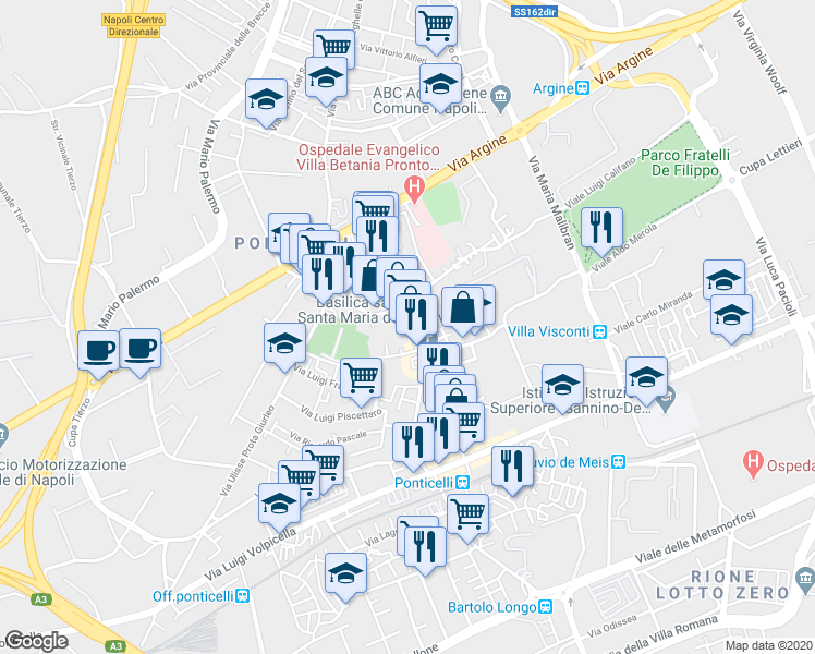 map of restaurants, bars, coffee shops, grocery stores, and more near 23 Corso Ferrovia in Naples