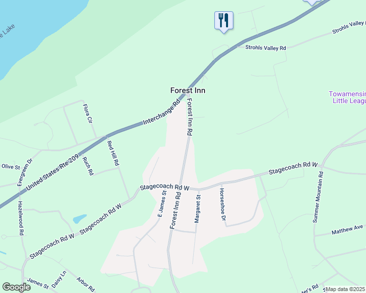 map of restaurants, bars, coffee shops, grocery stores, and more near 260 Forest Inn Road in Lehighton