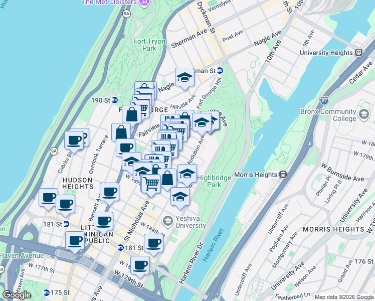 map of restaurants, bars, coffee shops, grocery stores, and more near in New York