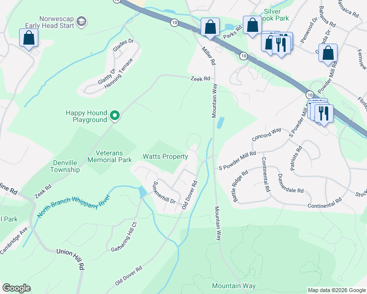 map of restaurants, bars, coffee shops, grocery stores, and more near 700 Mountain Way in Morris Plains