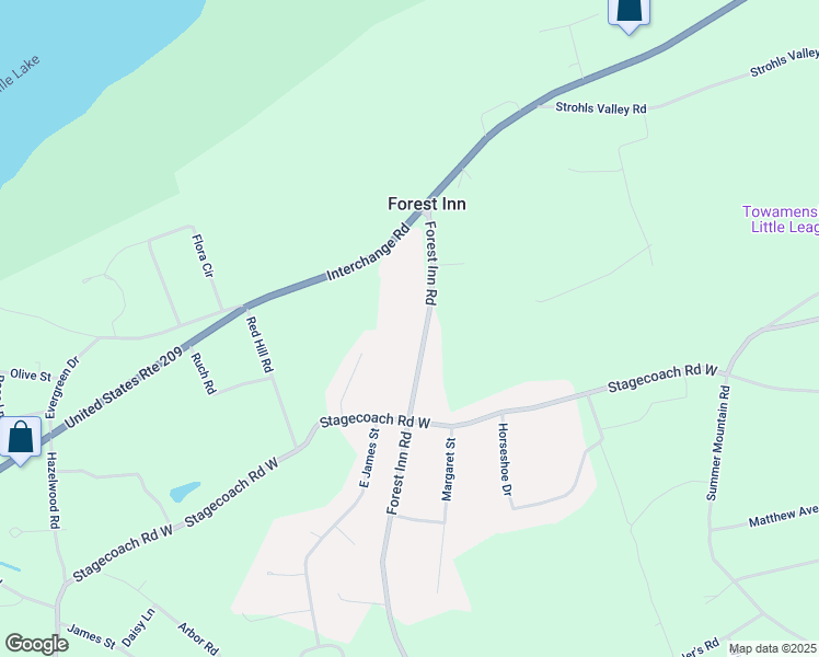 map of restaurants, bars, coffee shops, grocery stores, and more near 260 Forest Inn Rd in Lehighton