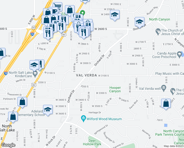 map of restaurants, bars, coffee shops, grocery stores, and more near 484 West 3100 South in Bountiful