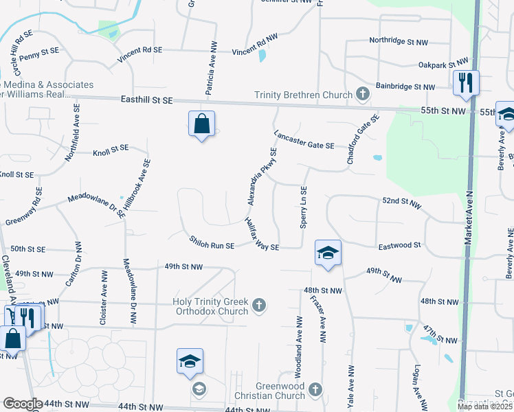 map of restaurants, bars, coffee shops, grocery stores, and more near 1576 Alexandria Pkwy SE in North Canton