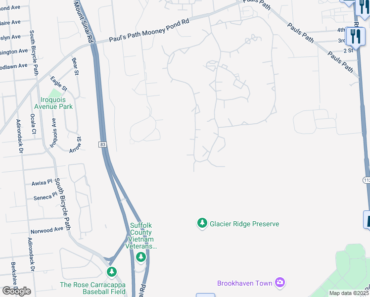 map of restaurants, bars, coffee shops, grocery stores, and more near 968 Skyline Drive in Coram