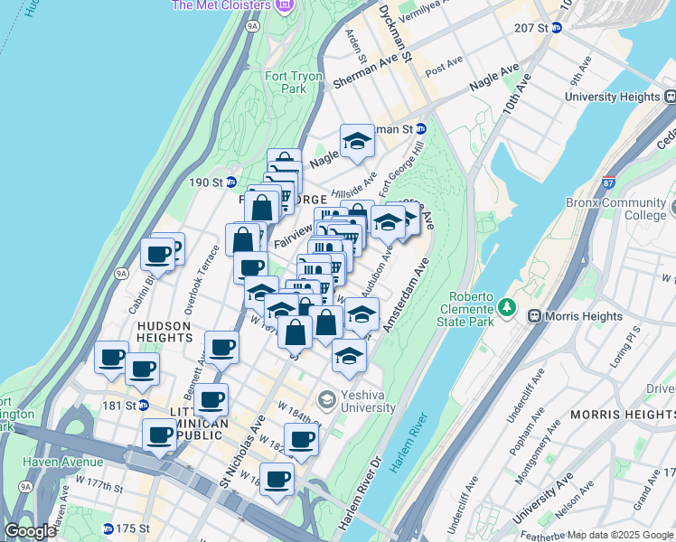 map of restaurants, bars, coffee shops, grocery stores, and more near in New York