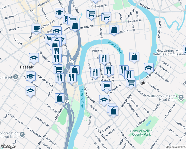 map of restaurants, bars, coffee shops, grocery stores, and more near 88 Anderson Avenue in Wallington