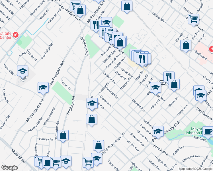 map of restaurants, bars, coffee shops, grocery stores, and more near 44 Macdonald Street in Clifton