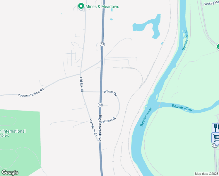 map of restaurants, bars, coffee shops, grocery stores, and more near 360 Wilson Drive in Wampum