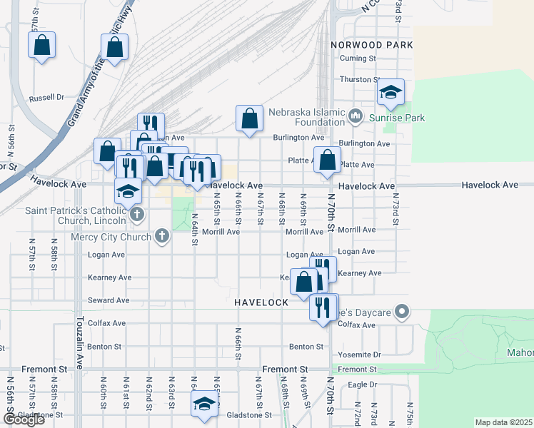 map of restaurants, bars, coffee shops, grocery stores, and more near 6721 Ballard Avenue in Lincoln