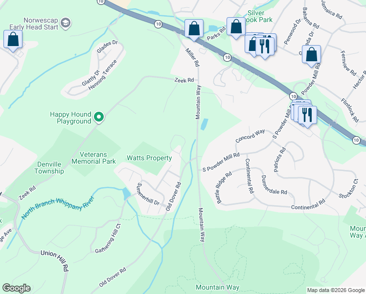 map of restaurants, bars, coffee shops, grocery stores, and more near 700 Mountain Way in Morris Plains