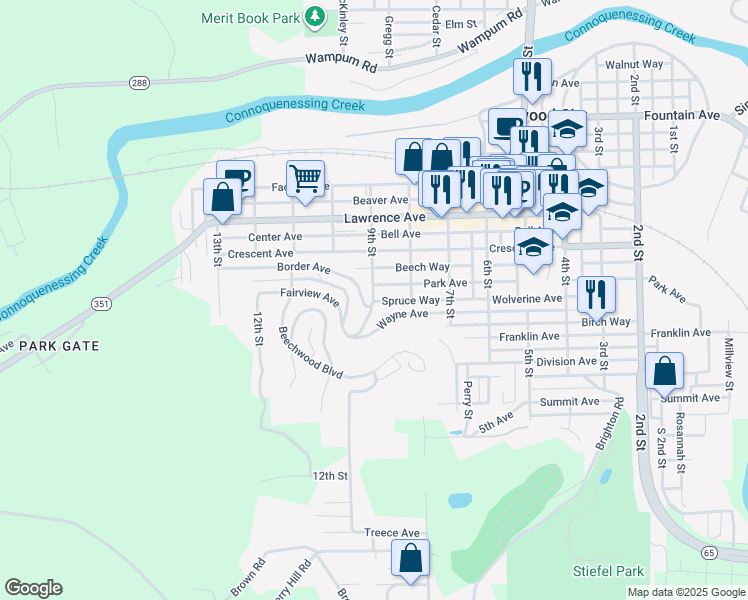 map of restaurants, bars, coffee shops, grocery stores, and more near 511 9th Street in Ellwood City