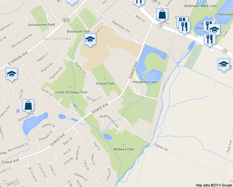 map of restaurants, bars, coffee shops, grocery stores, and more near 93 Eyland Ave in Roxbury Township