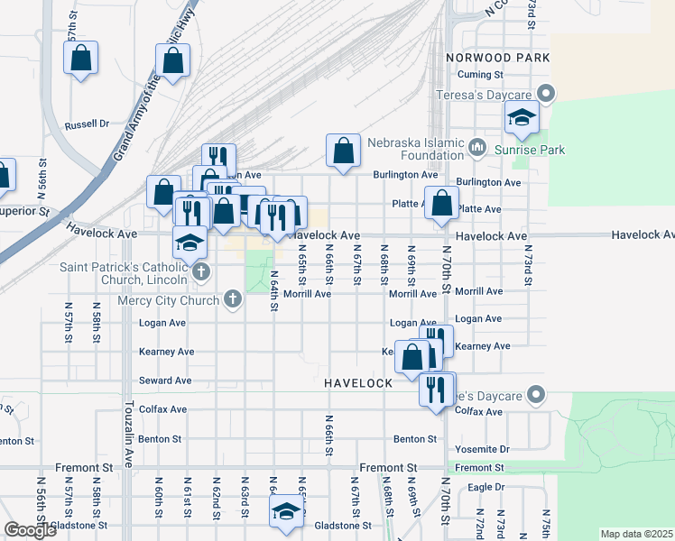 map of restaurants, bars, coffee shops, grocery stores, and more near 6613 Ballard Avenue in Lincoln