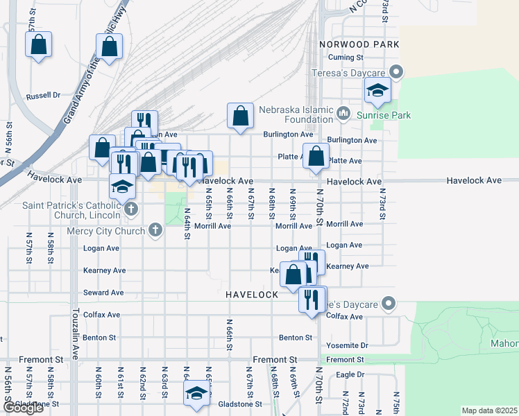 map of restaurants, bars, coffee shops, grocery stores, and more near 6721 Ballard Avenue in Lincoln