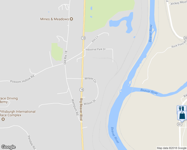 map of restaurants, bars, coffee shops, grocery stores, and more near 360 Wilson Drive in Wampum